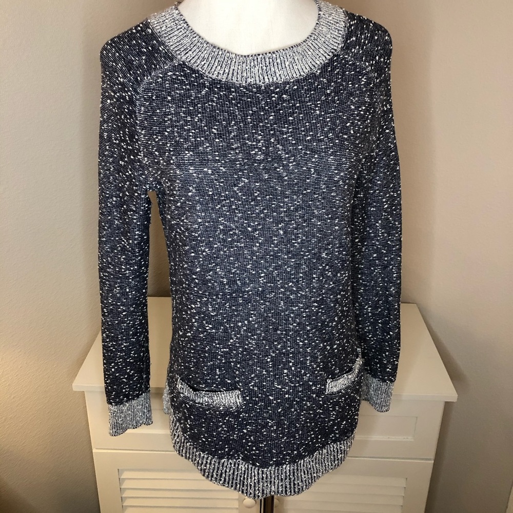 Lou & Gray Navy and Gray Textured Sweater Small